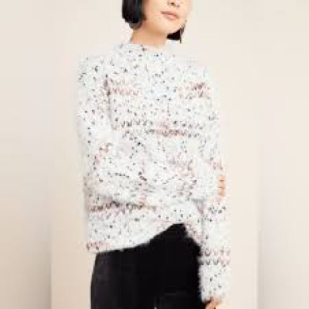 ✅ Anthropologie raga fay eyelash sweater long sleeve tunic mock neck SIZE MEDIUM